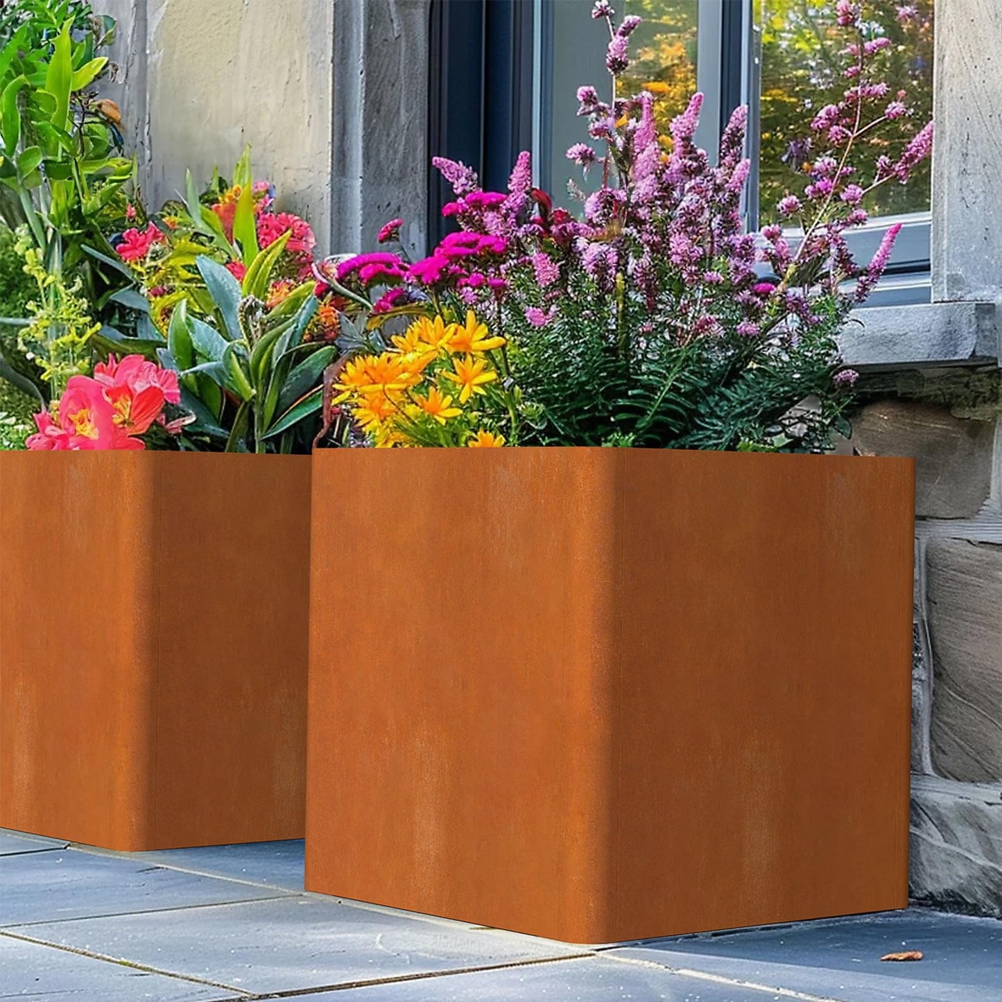 Gardenaire Corten Steel Planter Box 24"x24"x25", Large Square Metal Planter Indoor&Outdoor, Large Cube Planters with Drainage Hole for Porch/Patio/Garden