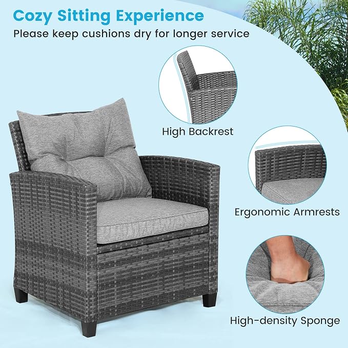 HAPPYGRILL 3 Pieces Patio Conversation Set, Outdoor Furniture Set PE Rattan