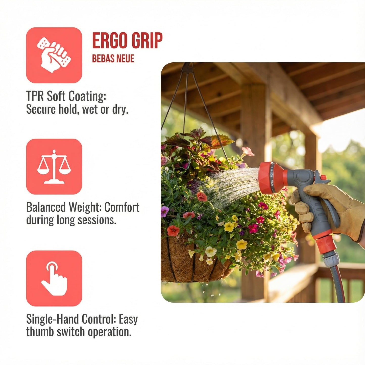 FXFOUCS Garden Hose Nozzle Sprayer-This High Heavy-Duty Spray Nozzle Offer 9 Watering Patterns for Watering Plants,Lawns &Gardens,Washing Cars,Household Cleaning and Showering Pets (Orange-grey)