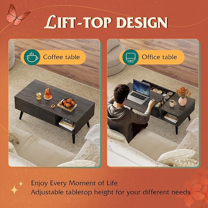 WLIVE Coffee Table for Living Room, Lift Top Coffee Table