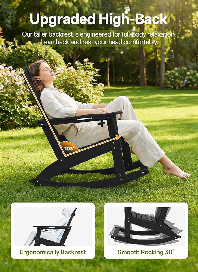 Outdoor Oversized Adirondack Rocking Chairs, All Weather HDPE Patio Rocking