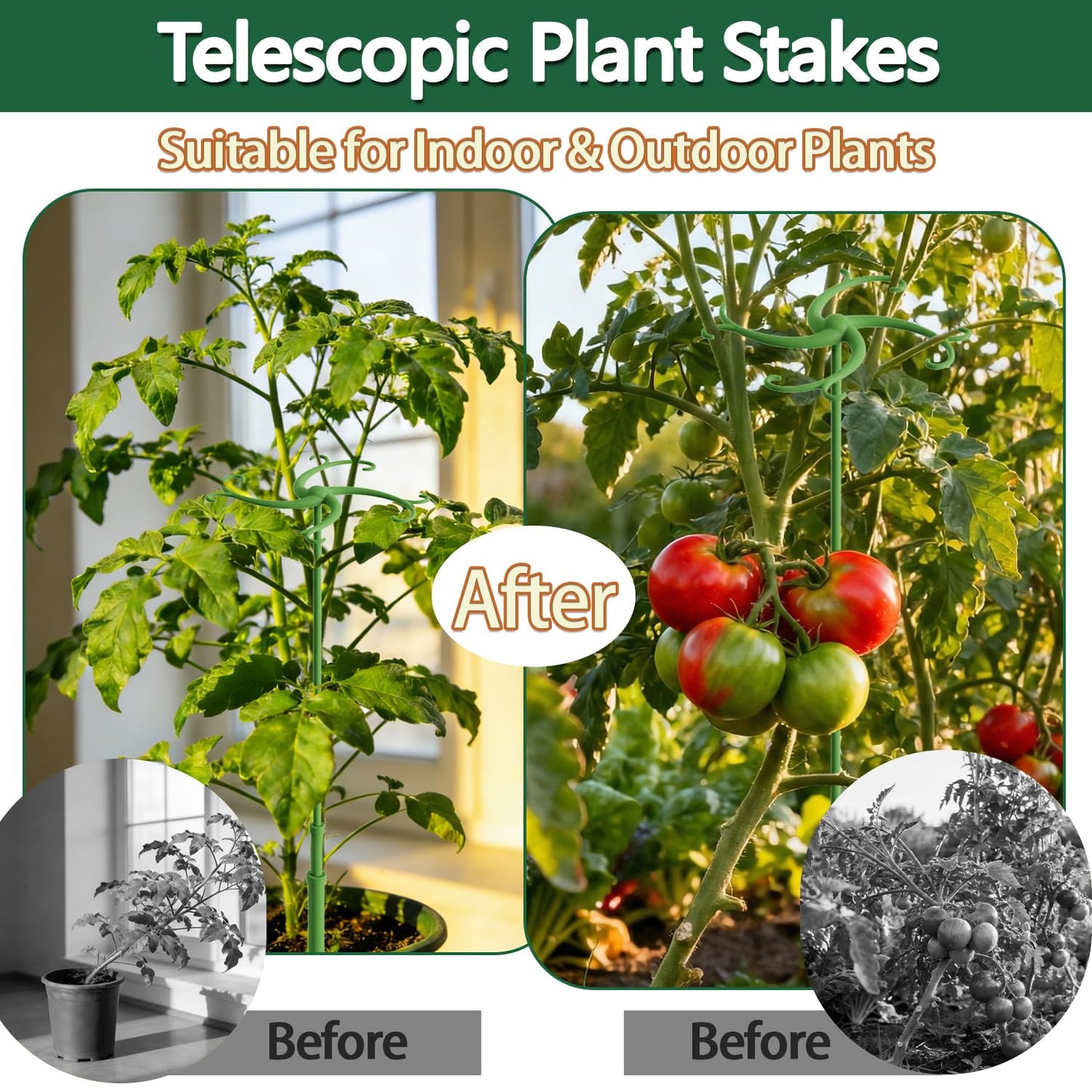 Telescoping Plant Support Stakes,5Pack 17.3 to 42.3IN Adjustable Monstera Plant Support,Garden Stakes with Clips,Sturdy Plant Sticks for Indoor Outdoor Plants, Orchid, Tomato, Vine,Monstera