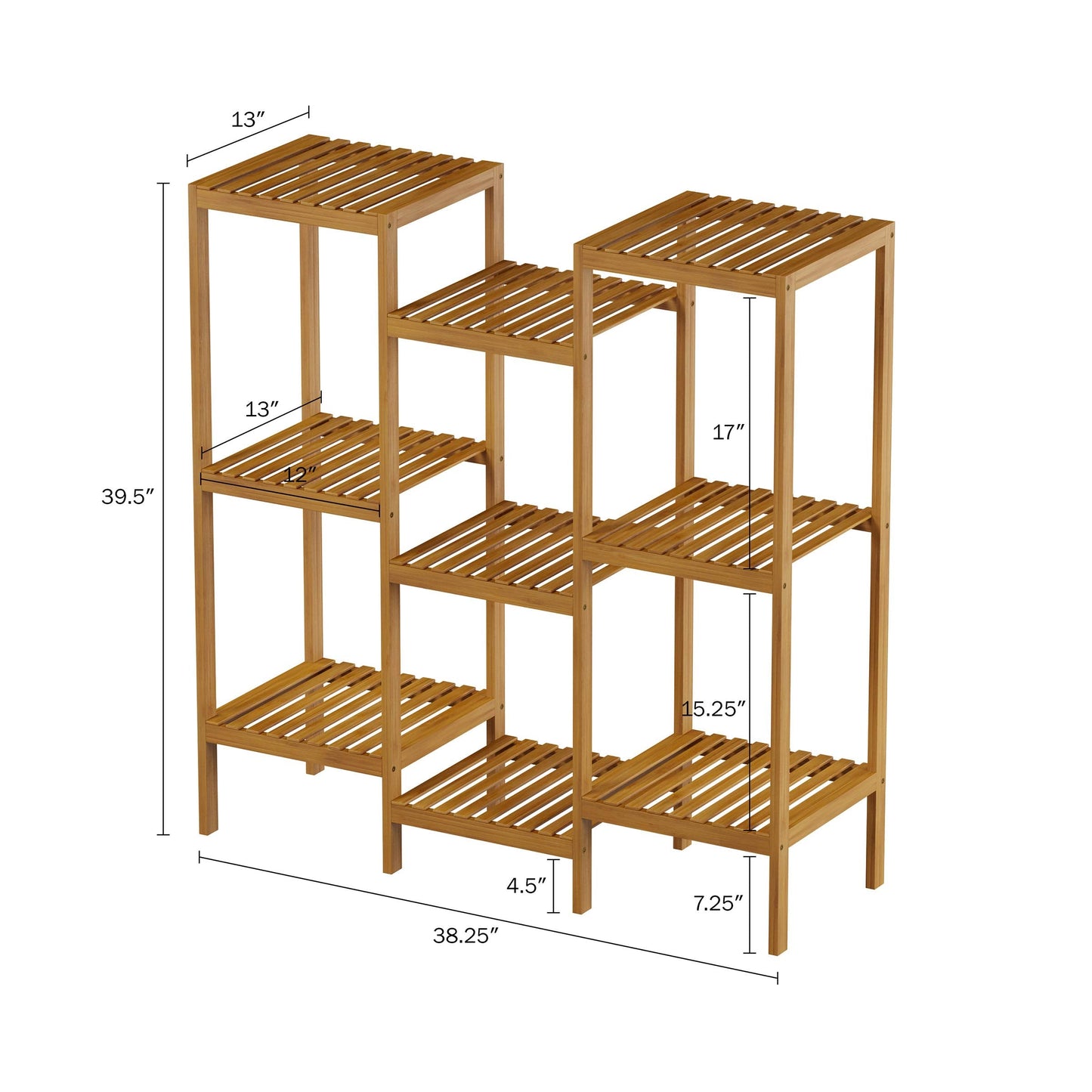 Multi-Level Plant Stand - Freestanding 9-Tier Bamboo Shelf - Indoor/Outdoor Shelving Unit for Storage, Flowerpots, Shoes, and Display by Pure Garden