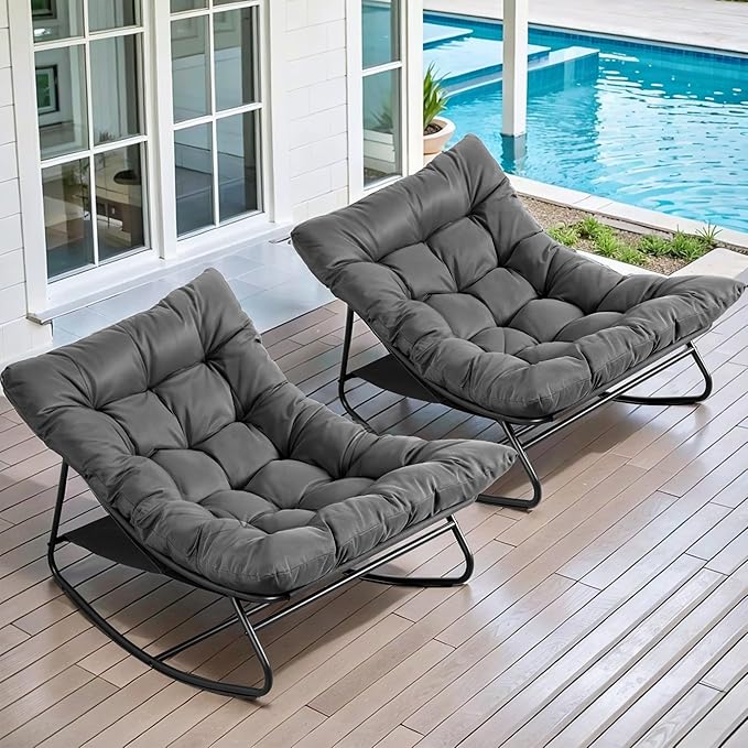NOBLEMOOD Oversized Rocking Chairs Set of 2, Outdoor & Indoor Papasan Rocking