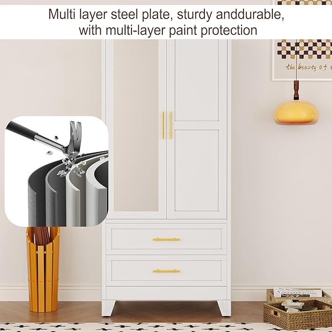 erosoei Metal Armoire Wardrobe Closet, 71 "Metal Clothing Storage Cabinet