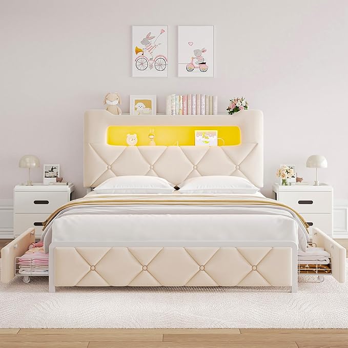 Full Upholstered LED Bed Frame
