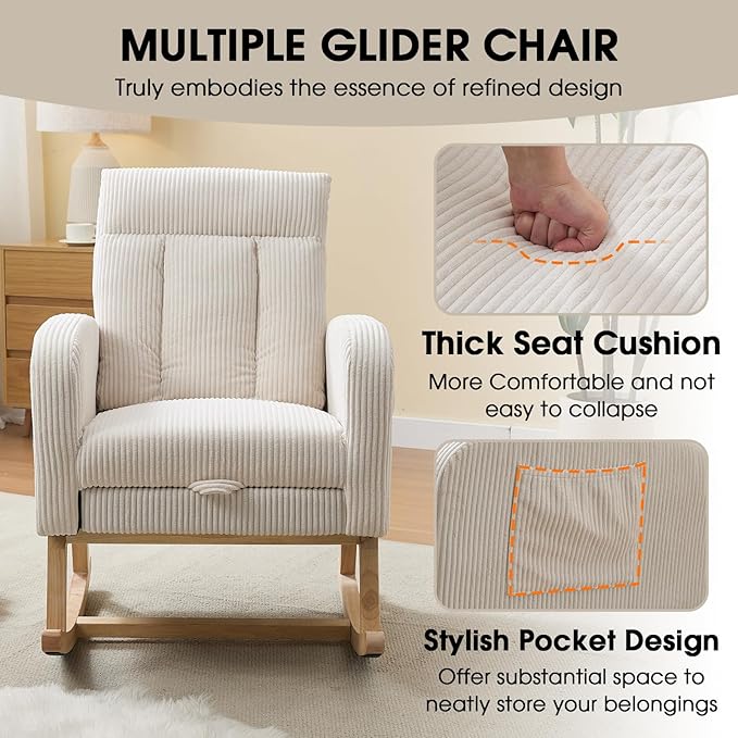 NIOIIKIT Nursery Rocking Chair, Corduroy Upholstered Rocking Chair