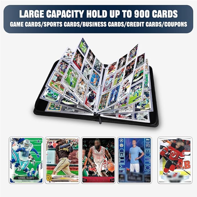 Football Card Binder Compatible with Football Card, Baseball Card, Trading Card, MTG and Other TCG, Fits 900 Cards with 50 Removable Pages, Card Holder Collector for Standard Size Card