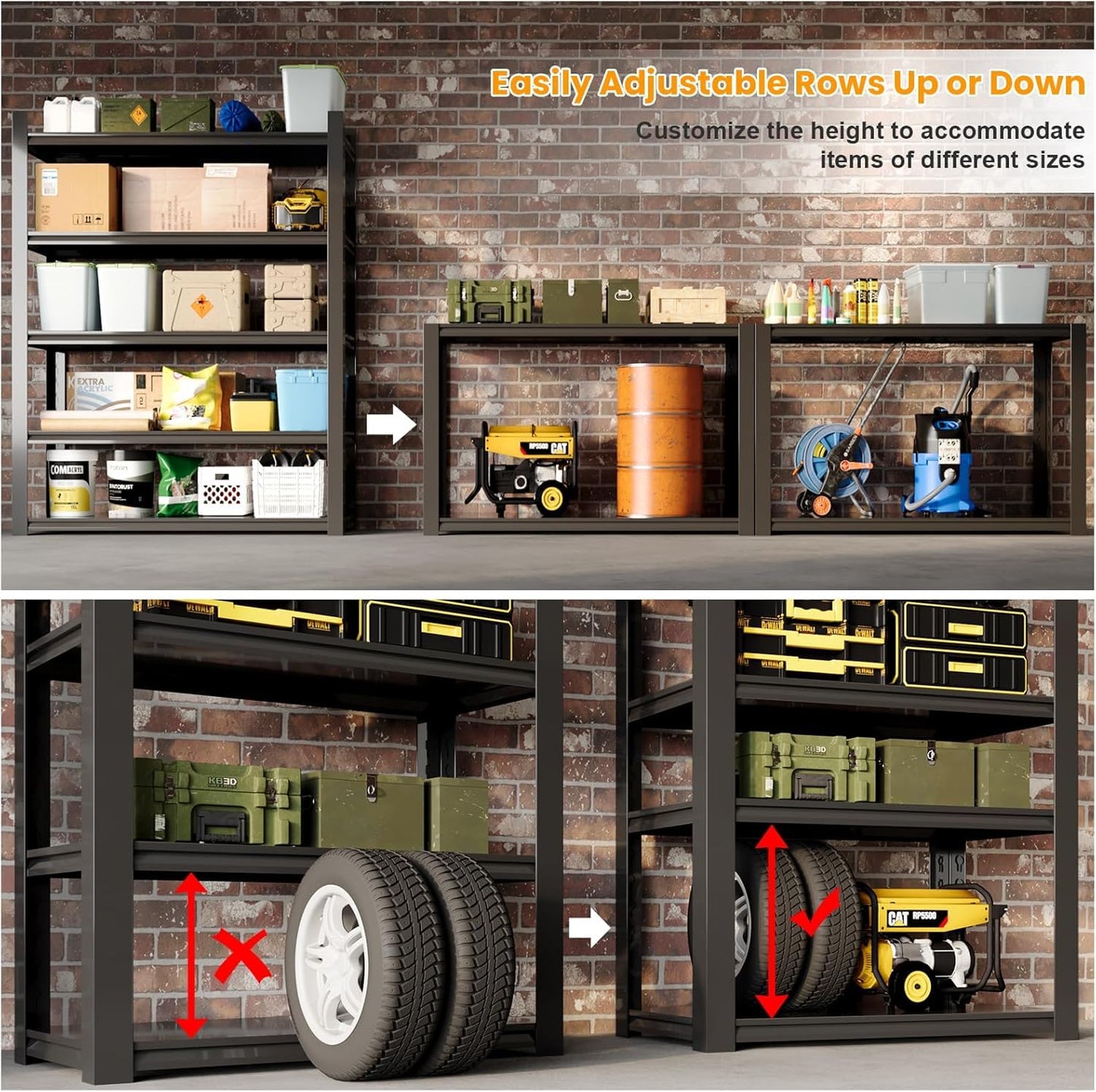 82''H Garage Shelving,3960LBS Heavy Duty Garage Shelving,40"W Industrial Shelving,Adjustable Storage Shelf Unit with Double Layer Posts for Garage,Basement,Warehouse,Commercial,Black 6 Tier