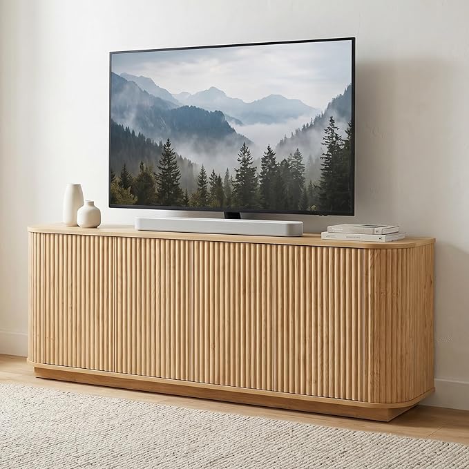 Fluted TV Stand for TVs Up to 75 Inch, Mid Century Modern TV Console for Living