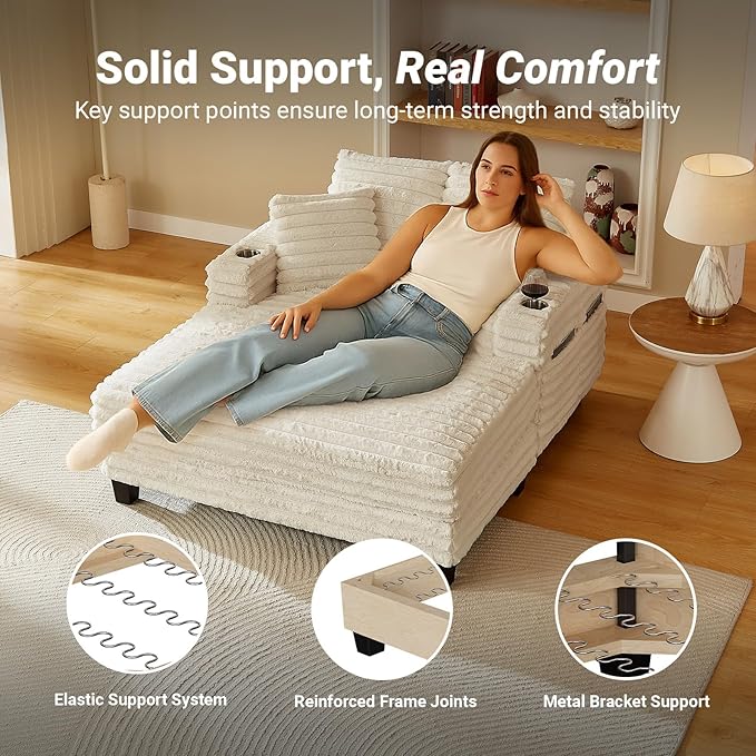 Amsleekey 64" Chaise Lounge Chair Indoor, Oversized Sleeper Chair