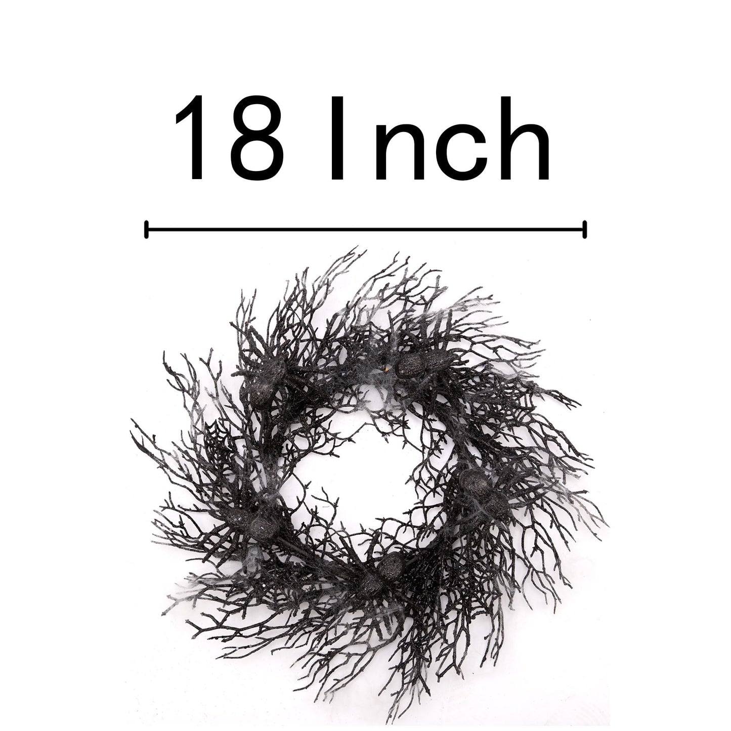 Skrantun 18 Inch Halloween Wreath Black Wreath with Spiders and Webs Door Wreath with Halloween Decorations for Halloween Party and Holiday Decorations