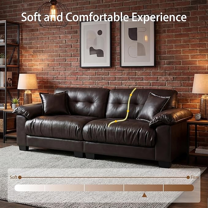 Faux Leather Sofa, Mid Century Modern Leather Upholstered Deep Loveseats