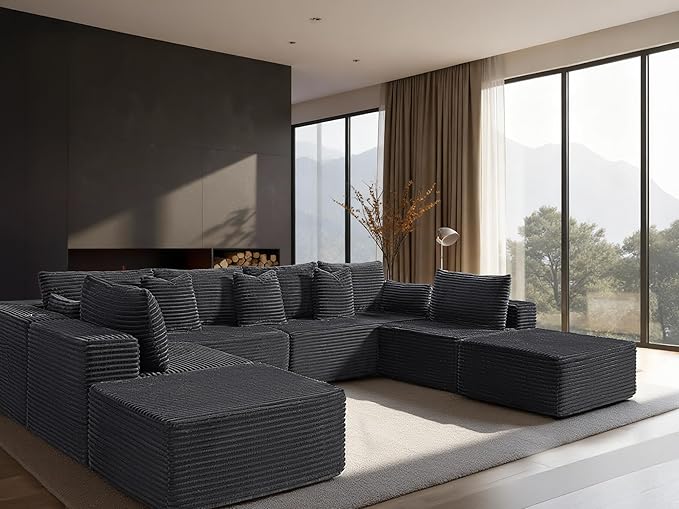 138" Cloud Sectional Couch, Comfort U Shaped Sofa