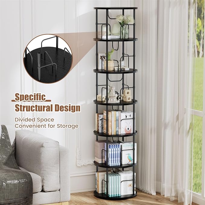 ALLSTAND 6 Tier Rotating Bookshelf, 360 ° Display Stackable Spinning Bookshelf