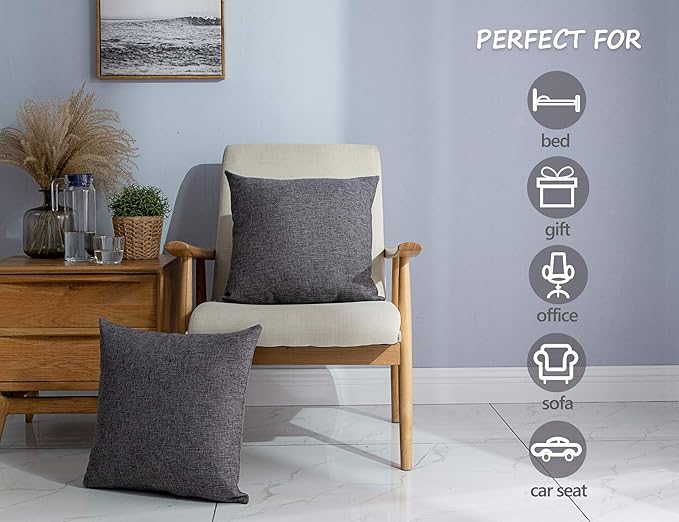Stellhome Burlap Throw Pillow Covers Square Solid Decorative Farmhouse Linen