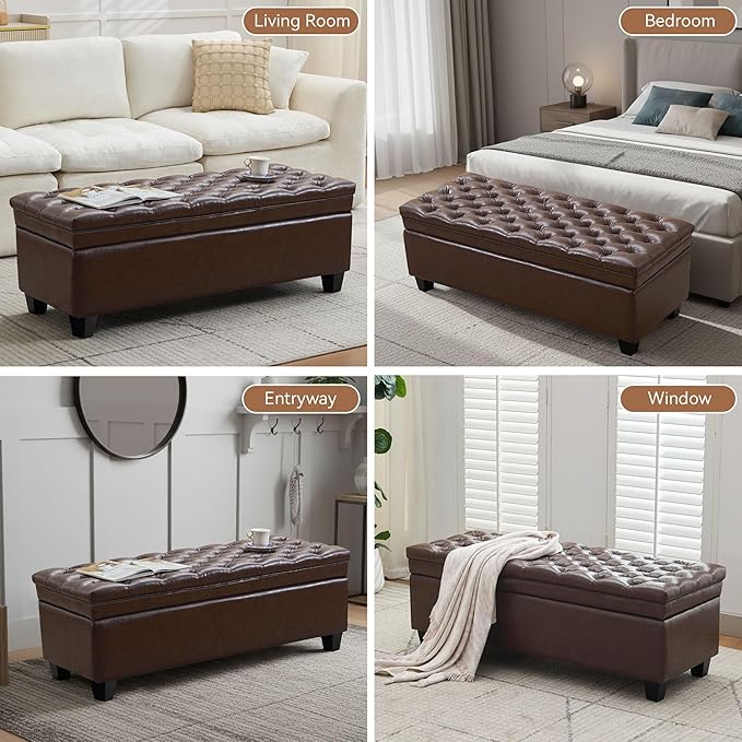 WUTUTUEE 50" Faux Leather Storage Ottoman Bench, End of Bed Upholstered