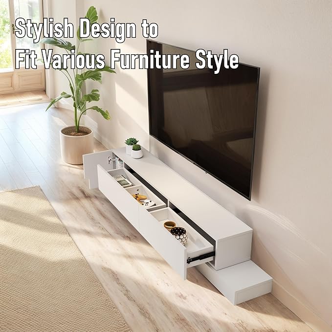 Retractable TV Stand, Solid Wood Minimalist TV Shelf, Mid-Century TV Console