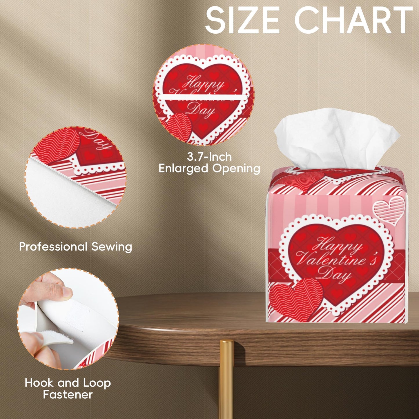 Tissue Box Cover Leather Tissue Box Holder Cube Tissue Case Cover Facial Paper Organizer Dispenser for Bathroom, Vanity Countertop, Office Desk (Red Heart)