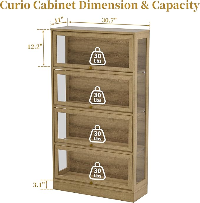 Display Cabinet with Acrylic Glass Doors, 4-Tiers Curio Cabinet with LED