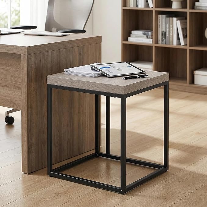 CENSI Modern Square End Table, Extra Thick 1.6" Wood Top & Metal Frame
