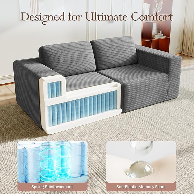 Vesgantti 80" Modular Sectional Sofa, Corduroy Cloud Couch