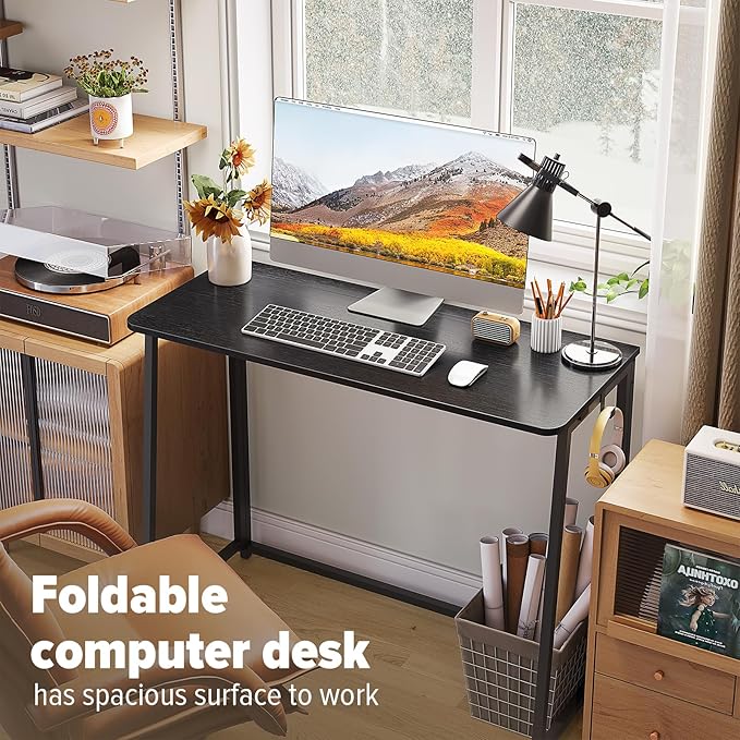WOHOMO Folding Desk, 39.4" Narrow Writing Foldable Desk, Space-Saving Laptop