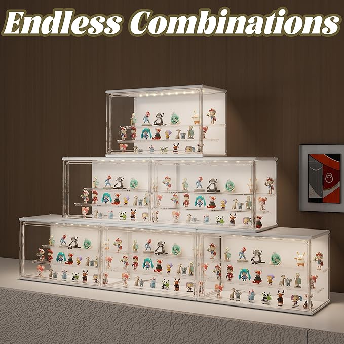 Clear Display Case for Collectibles, 3-Tier Adjustable Figure Display Case