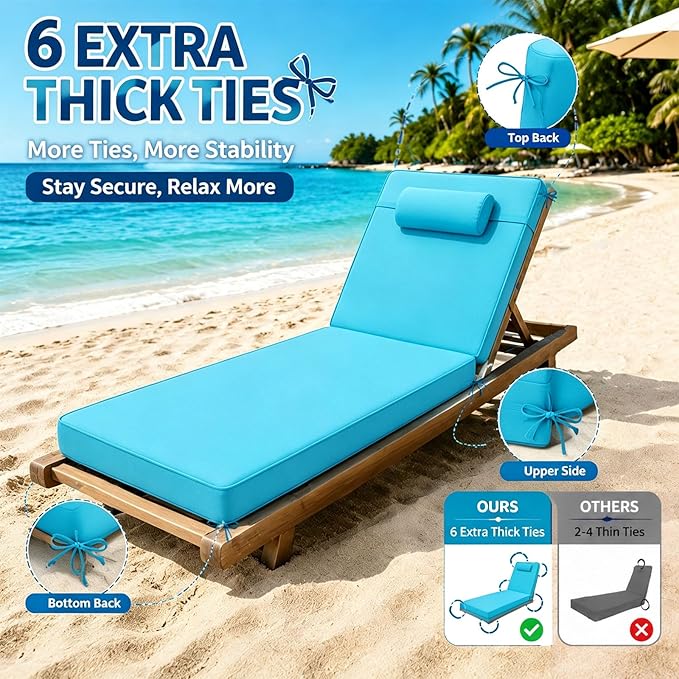 Chaise Lounge Cushion for Outdoor Furniture, Waterproof, Fade-Resistant and