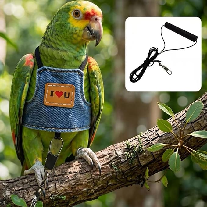 2-Pack， Adjustable Bird Harness & 78.7" Leash Set, Anti-Bite Nylon Flying Rope for Outdoor Training, for XS Small Parrots, Mini Macaw, Scarlet, Keck & Similar Sized Birds (Black, m)