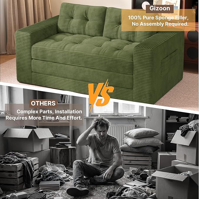 Gizoon Convertible Futon Sofa Bed, Aesthetic Portable Corduroy Sleeper Sofa