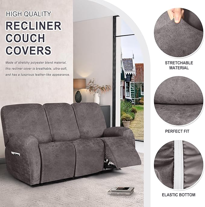 ANARACHON Leather Look Recliner Couch Cover, 8-Pieces Stretch Recliner Sofa