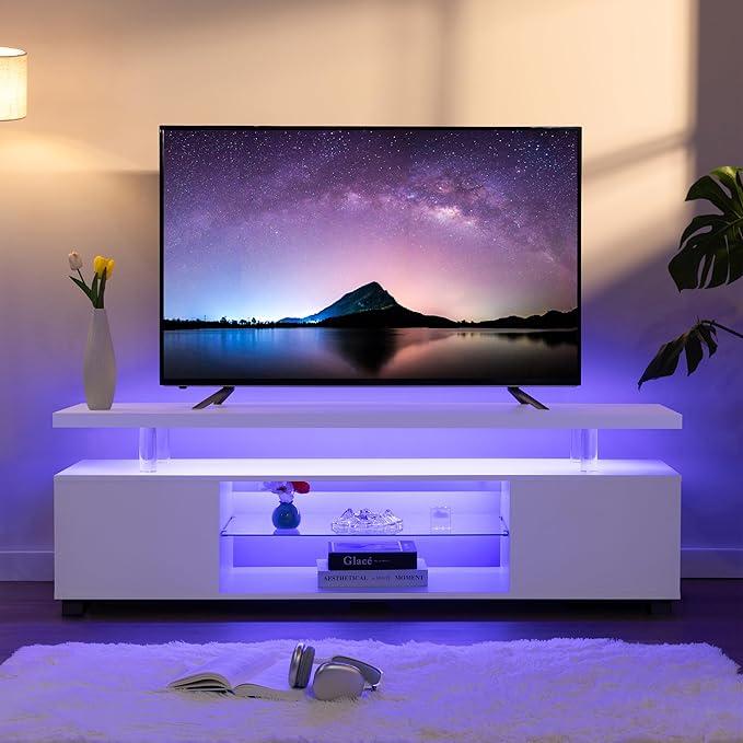 Cubehom White TV Stands for Living Room LED TV Stand Modern TV Stand