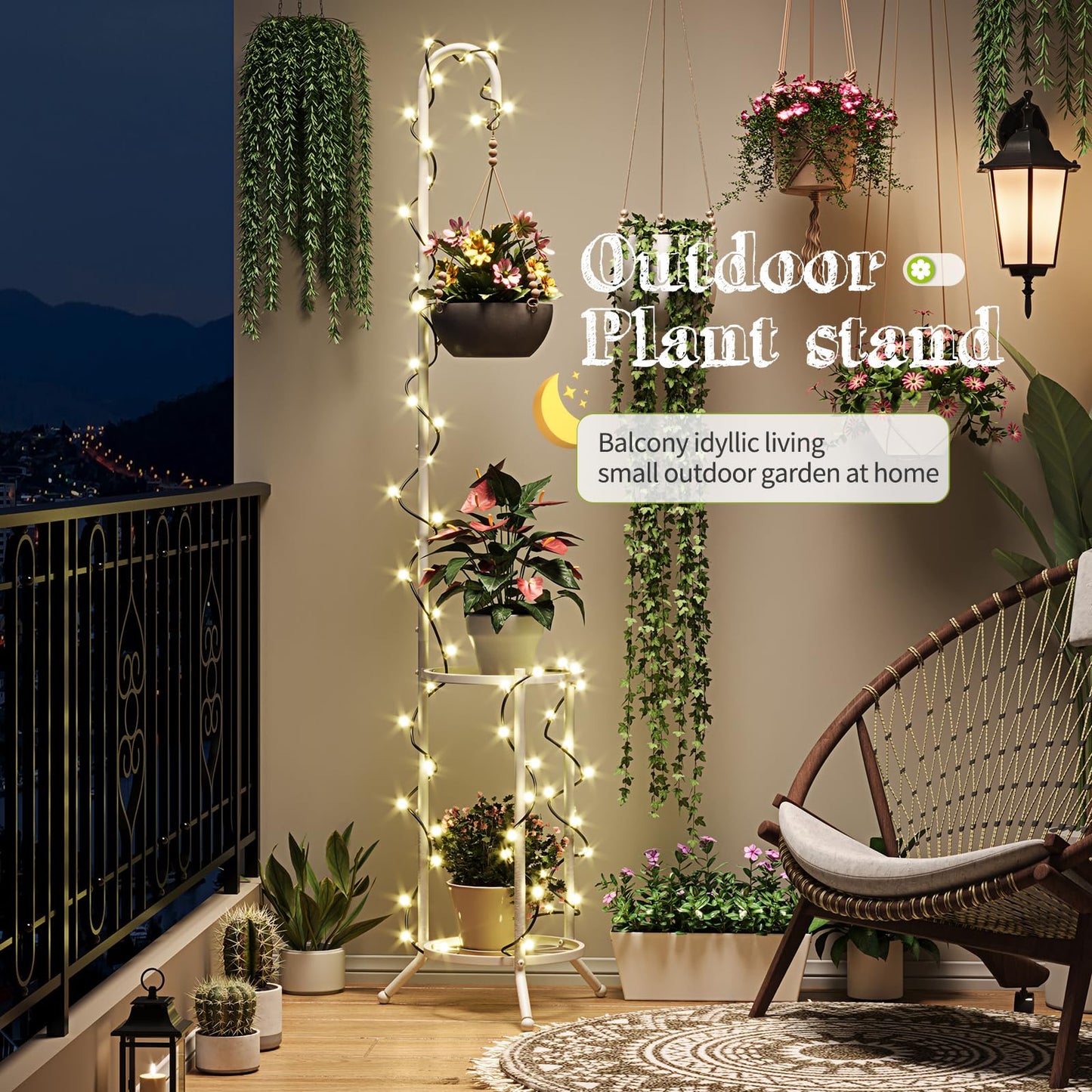 Plant Stand with Hooks Indoor Outdoor Corner Tall Plant Stand Heavy-Duty Metal 3-Tier Plant Shelf Holder Rack for Patio Garden Balcony Living Room Bedroom(semicircular White)