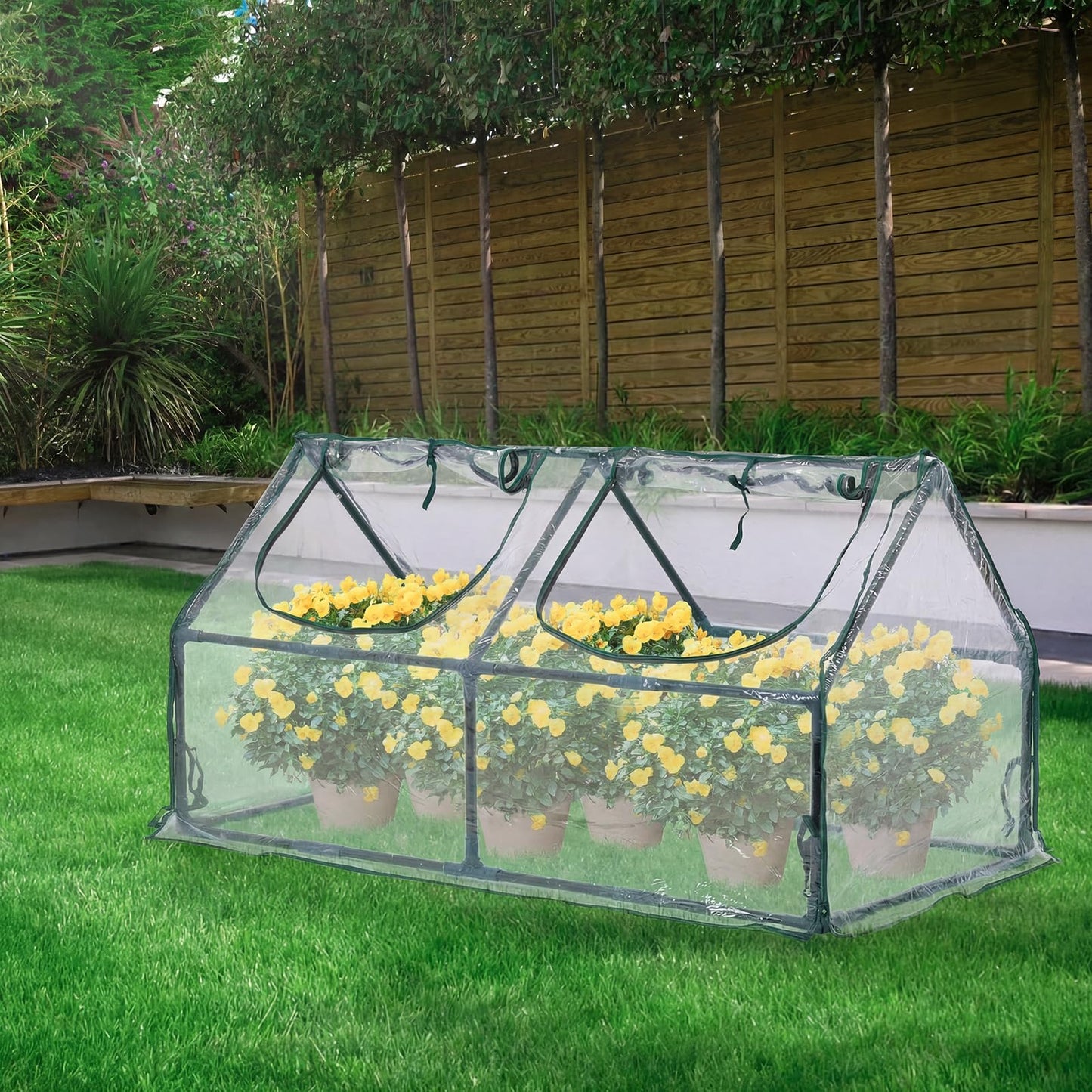 BPS 4x2x2 ft Mini Greenhouse with Transparent PVC Cover UV-Protected Roll-Up Zipper Windows, Ideal for Indoor or Outdoor Use on Raised Garden Beds