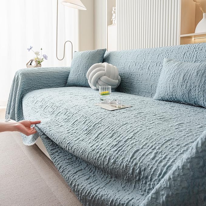 DREAMINGO Bubble Textured Cooling Sofa Cover, Ice Silk Breathable Couch Cover