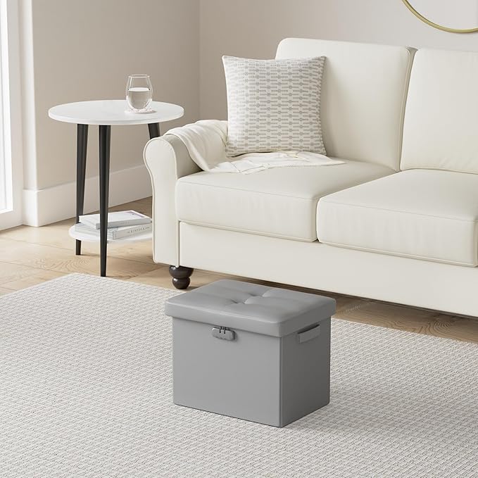DocSafe Storage Ottoman with Lock, Fireproof Folding Ottoman Foot Rest Stool