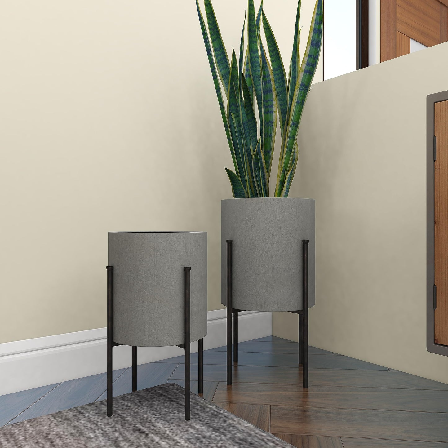 Deco 79 Metal Indoor Outdoor Planter Textured Exterior Large Planter Pot, Set of 2 Planters 19", 23"H, Light Gray