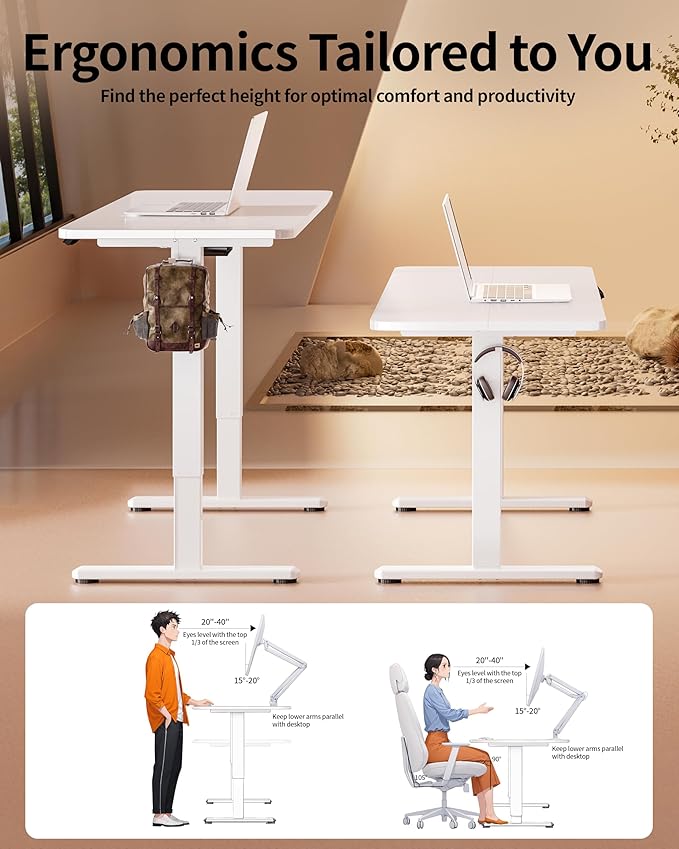BIZUM Electric Standing Desk 60 x 24 Inch Computer Desk-Gaming Desk White Home