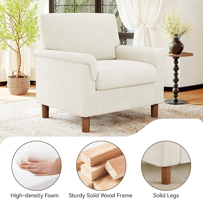 Mid Century Modern Accent Chair, Chenille Comfy Living Room Arm Chairs