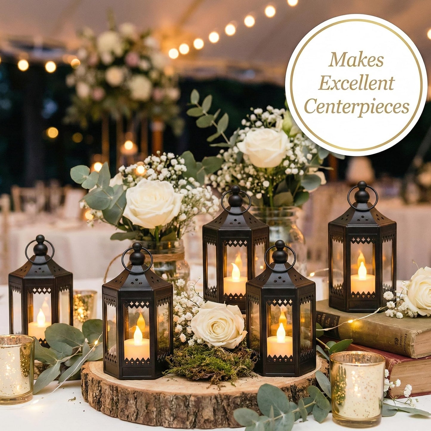 Vela Lanterns Tea Light Candle Holders, Mini Table Centerpieces, Black