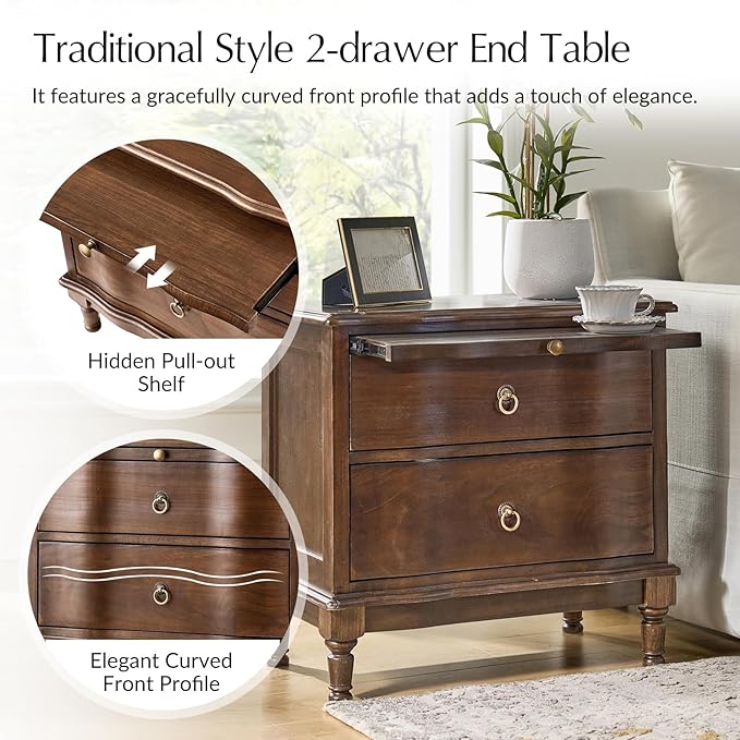 HULALA HOME Solid Wood Storage End Table