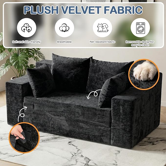 Boneless Loveseat Sleeper Sofa Bed, 3-in-1 Convertible Sofa Bed and Floor Futon