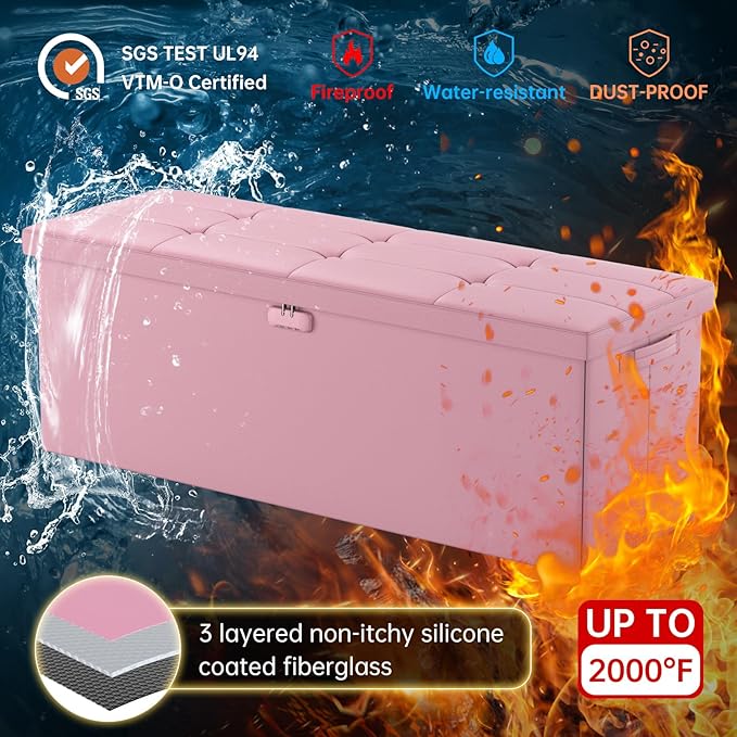 ENGPOW Storage Ottoman, Fireproof Folding Bench