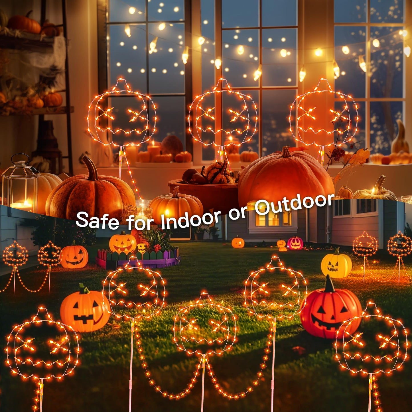 Halloween Walkway Lights,3PACK Hopolon Pumpkin Lights Halloween Decorations Outdoor Light Orange Plug-in Pumpkin Stake Light Pathway with IP44 Waterproof, 8Modes for Holiday Home Garden Yard Decor