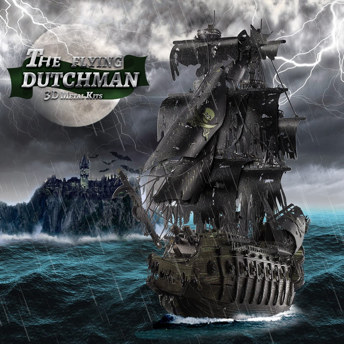 Piececool 3D Puzzles with DIY Tool Sets, Flying Dutchman Pirate Ship Model Building Kits, Difficult 3D Metal Puzzles for Adults, Great Christmas Birthday Gifts