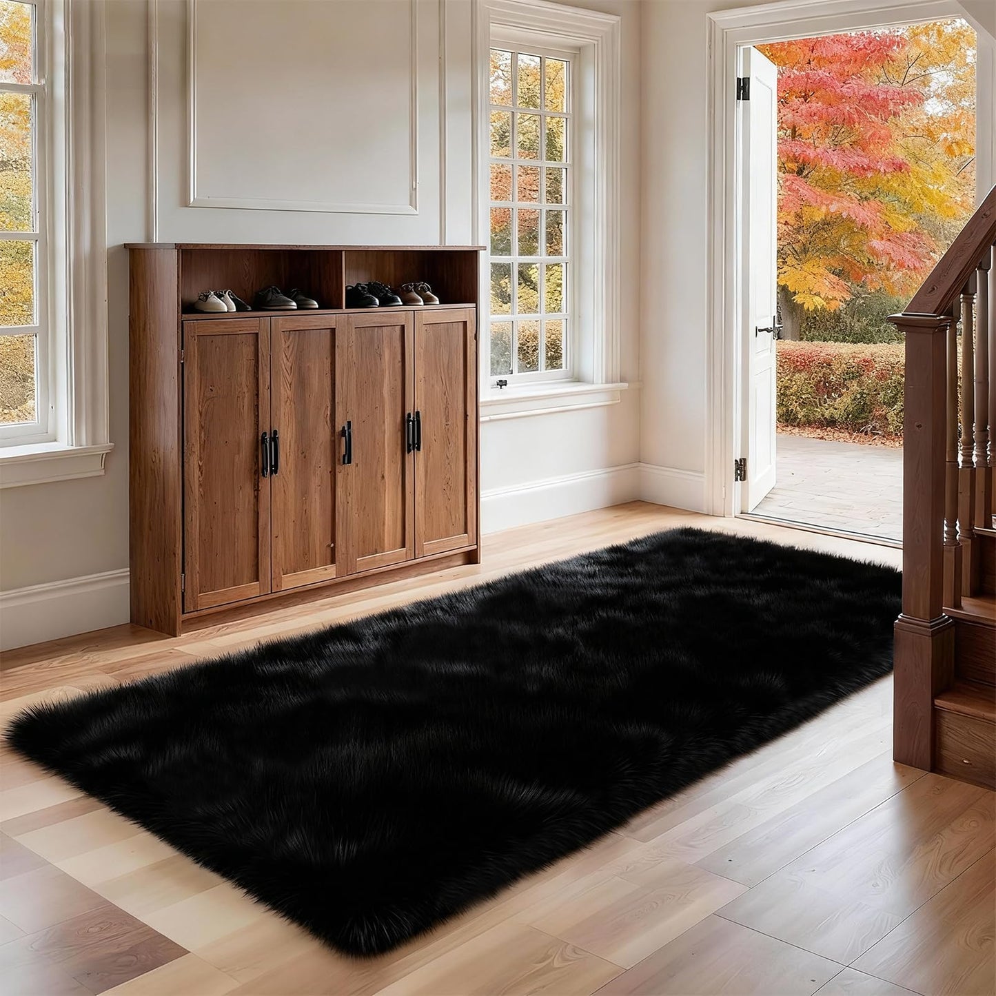 SWGRT 2x6 Solid Fluffy Black Area Rug – Washable, Durable, Small Bedroom Runner Rug, Non-Slip Shag Rugs for Hallway, Living Room, Bedroom, Bedside, Dorms, Kids Room, Nursery Rooms, Soft Indoor Carpet