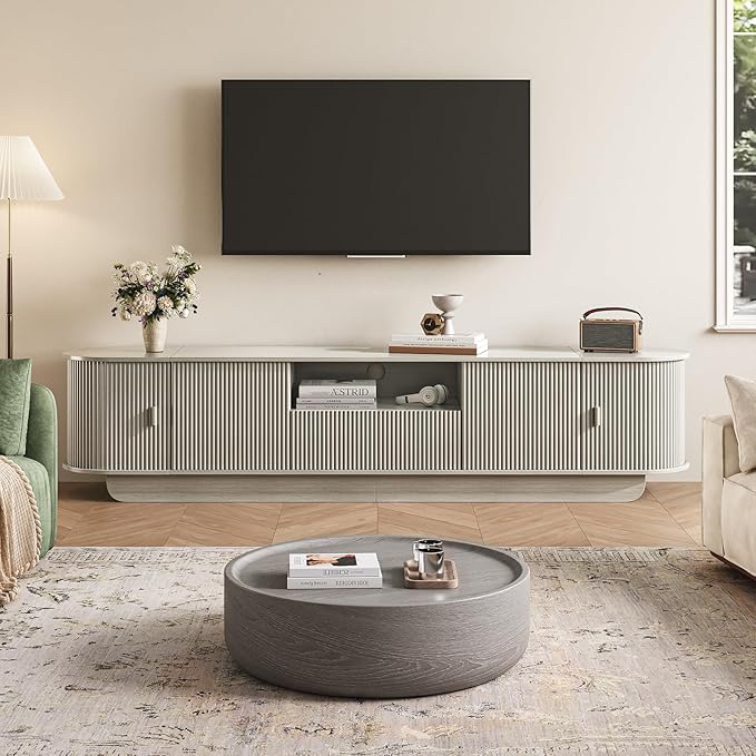 86.61'' Tambour TV Stand for 55-85 Inch, Entertainment Center
