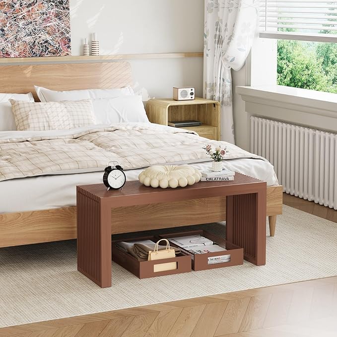 Bamboo Indoor Long Dining Bench, Outdoor Modern Wood Benches 35 Inch Bamboo
