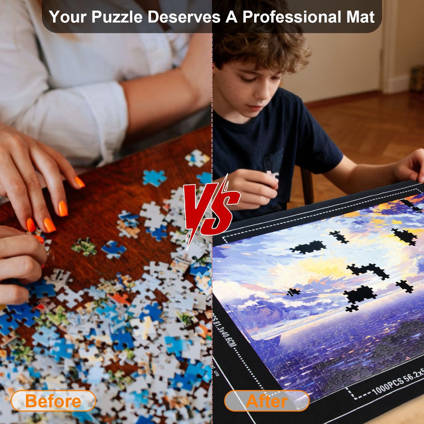 GOECI Portable Puzzle Mat Roll Up Set with 8 Sorting Trays, Pump & Storage Bag - Felt Puzzle Board Saver Keeper for 500, 1000, 1500 Piece Jigsaw Puzzles - Large Puzzle Mat for Adults & Kids